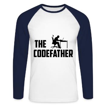 The Codefather Programmer Coder Developer Software - Unisex Baseballshirt langarm - Weiß/Navy - Vorne - Nik (191cm)