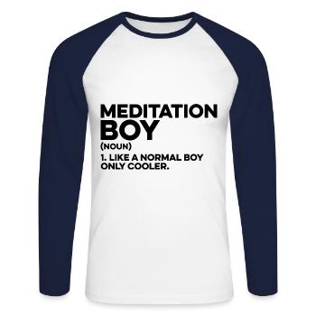 Meditation Boy Noun Meditate Meditation Relaxation - Unisex Baseballshirt langarm - Weiß/Navy - Vorne - Nik (191cm)