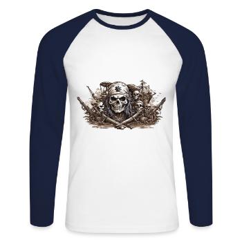 Halloween Pirate Flag Skull Buccaneer Design - Unisex Long Sleeve Baseball T-Shirt - white/navy - Front - Nik (191cm)