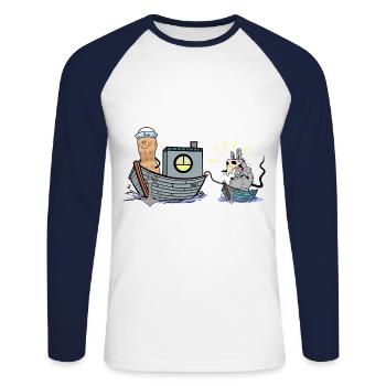 Bateau de voyage d’aventure Peanut Sailor Plague Rat - T-shirt baseball manches longues Homme - blanc/marine - Devant - Nik (191cm)