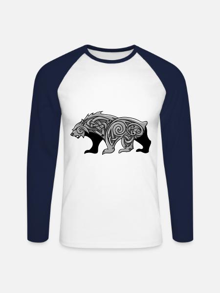 Nordischer Wikinger Bär keltischer Knoten Ornament - Unisex Baseballshirt langarm - Weiß/Navy