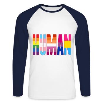Human Pride Lgbtq Rainbow Transgender Bisexual Lov - Unisex Baseballshirt langarm - Weiß/Navy - Vorne - Nik (191cm)