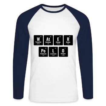 Wasserball Periodensystem der Elemente Aquatic Polo - Unisex Baseballshirt langarm - Weiß/Navy - Vorne - Nik (191cm)