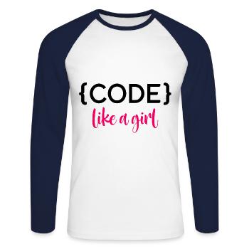 Code Like A Girl Programming Coder Computer Geek D - Unisex Baseballshirt langarm - Weiß/Navy - Vorne - Nik (191cm)