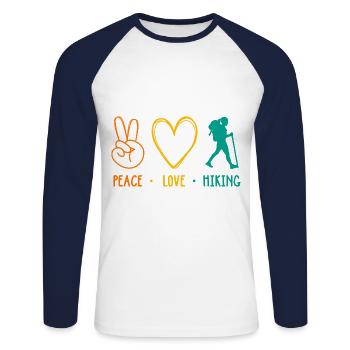 Peace Love Hiking Mountaineering Trekking Outdoor - Unisex Baseballshirt langarm - Weiß/Navy - Vorne - Nik (191cm)