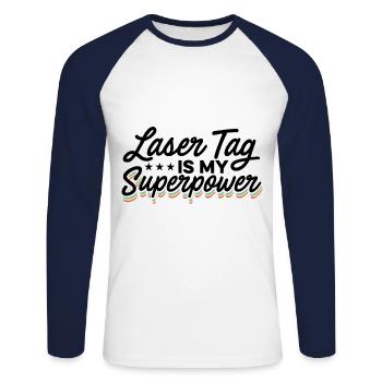 Lasertag Is My Superpower Lasertag Player Lasertag - Unisex Baseballshirt langarm - Weiß/Navy - Vorne - Nik (191cm)