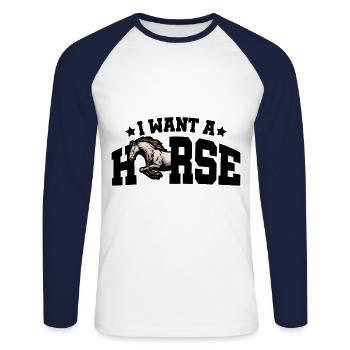 I Want A Horse Horse Rider Equestrian Horse Lover - Unisex Baseballshirt langarm - Weiß/Navy - Vorne - Nik (191cm)
