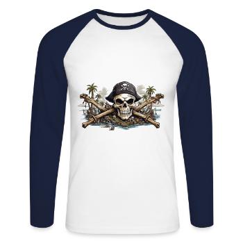 Jolly Roger Pirate drapeau Halloween esthétique - T-shirt baseball manches longues Homme - blanc/marine - Devant - Nik (191cm)