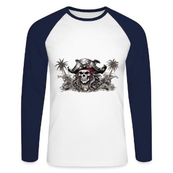 Pirate Jolly Roger Pirate drapeau Skull Pirates - T-shirt baseball manches longues Homme - blanc/marine - Devant - Nik (191cm)