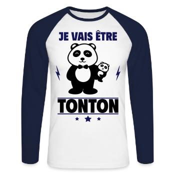 Bientôt Tonton – Prêt à devenir le meilleur oncle - T-shirt baseball manches longues Homme - blanc/marine - Devant - Nik (191cm)