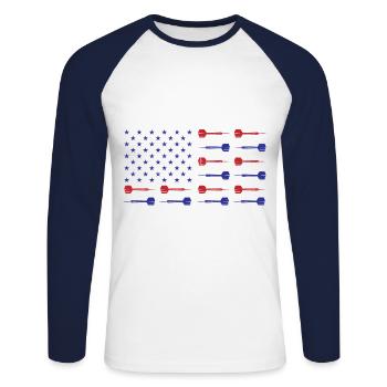 USA Graphic Dart Player Darts Dartboard Bullseye T - Unisex Long Sleeve Baseball T-Shirt - white/navy - Front - Nik (191cm)