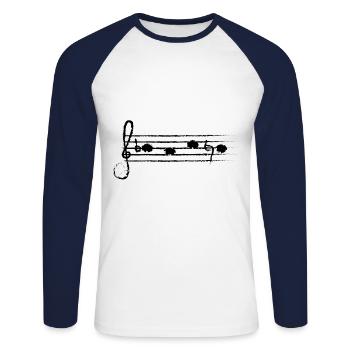 BACH en partitions (noir) - T-shirt baseball manches longues Homme - blanc/marine - Devant - Nik (191cm)