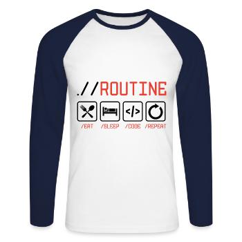 Routine Eat Sleep Code Repeat Software Developer C - Unisex Baseballshirt langarm - Weiß/Navy - Vorne - Nik (191cm)