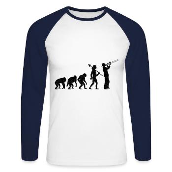 Posaunist Posaunist Evolution Marching Band - Unisex Baseballshirt langarm - Weiß/Navy - Vorne - Nik (191cm)