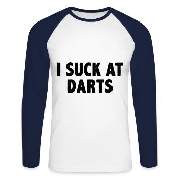 I Suck At Dart Darting Dart Player Darts Dartboard - Unisex Long Sleeve Baseball T-Shirt - white/navy - Front - Nik (191cm)