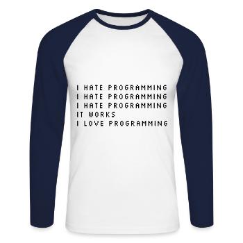 I Hate Programming Coder Programmer Software Devel - Unisex Baseballshirt langarm - Weiß/Navy - Vorne - Nik (191cm)