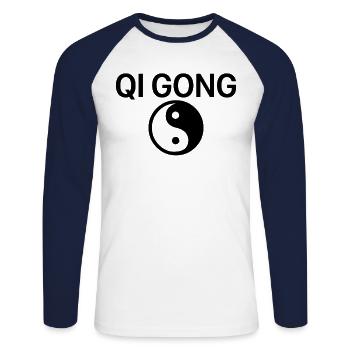 Yin Yang Qi Gong - T-shirt baseball manches longues Homme - blanc/marine - Devant - Nik (191cm)