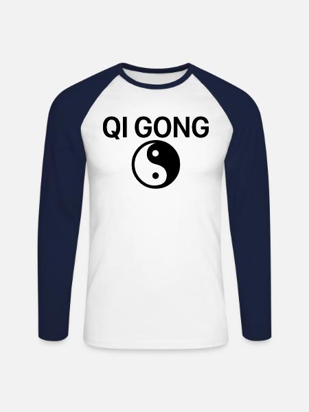 Yin Yang Qi Gong - Unisex Long Sleeve Baseball T-Shirt - white/navy