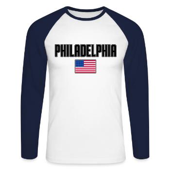 Philadelphia - Unisex Long Sleeve Baseball T-Shirt - white/navy - Front - Nik (191cm)