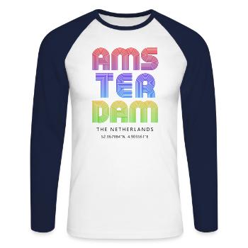 Amsterdam - Unisex Baseballshirt langarm - Weiß/Navy - Vorne - Nik (191cm)
