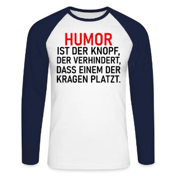 Humor - Unisex Baseballshirt langarm - Weiß/Navy - Vorne - Nik (191cm)
