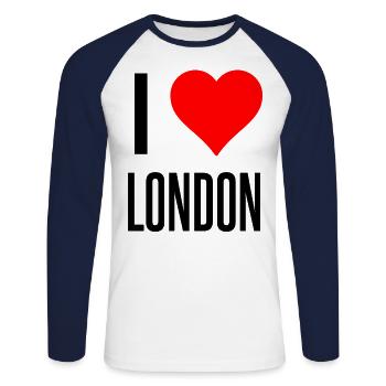 Londres - T-shirt baseball manches longues Homme - blanc/marine - Devant - Nik (191cm)