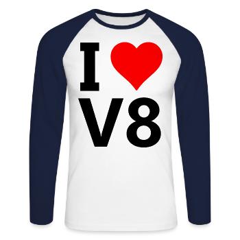 American V8 - Unisex Baseballshirt langarm - Weiß/Navy - Vorne - Nik (191cm)