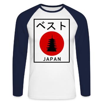 Japon - T-shirt baseball manches longues Homme - blanc/marine - Devant - Nik (191cm)
