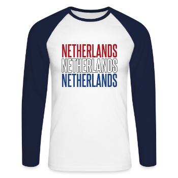 Pays-Bas / Pays-Bas - T-shirt baseball manches longues Homme - blanc/marine - Devant - Nik (191cm)