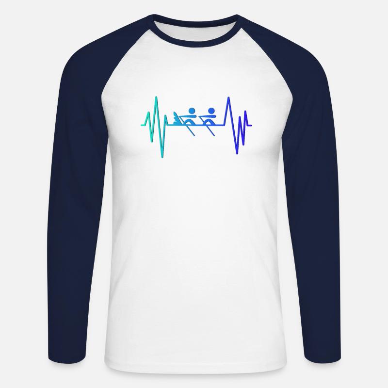 Herzschlag eines Ruderer - Unisex Baseballshirt langarm - Weiß/Navy