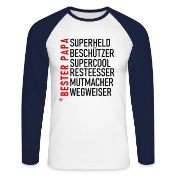 Meilleur papa - T-shirt baseball manches longues Homme - blanc/marine - Devant - Nik (191cm)