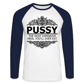 Vagin: le plus cher que vous ayez jamais mangé. - T-shirt baseball manches longues Homme - blanc/marine - Devant - Nik (191cm)