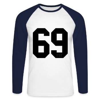 Est 69 - T-shirt baseball manches longues Homme - blanc/marine - Devant - Nik (191cm)