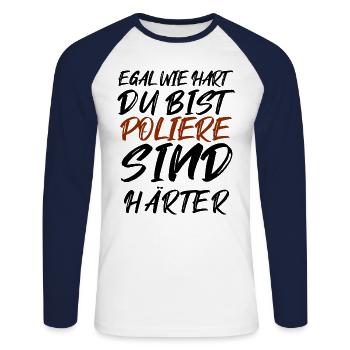 Polier / Baustellen Leiter - Unisex Baseballshirt langarm - Weiß/Navy - Vorne - Nik (191cm)