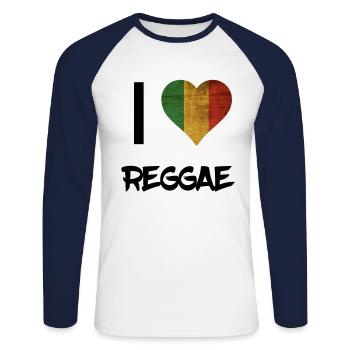 I love reggae - Unisex Long Sleeve Baseball T-Shirt - white/navy - Front - Nik (191cm)