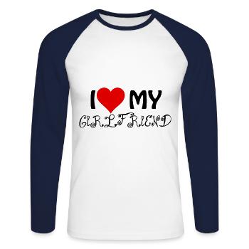 Ich liebe meine Freundin I love my Girlfriend - Unisex Long Sleeve Baseball T-Shirt - white/navy - Front - Nik (191cm)