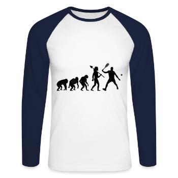 Squash Spieler Squash Evolution Spieler Raquetball S - Unisex Baseballshirt langarm - Weiß/Navy - Vorne - Nik (191cm)