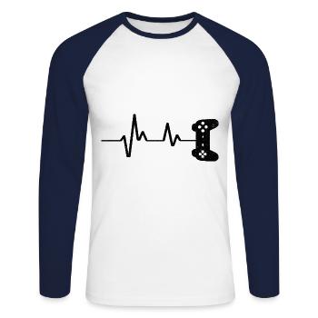 Ecg Heartbeat Video Game Player Gaming Console Pc - Unisex Baseballshirt langarm - Weiß/Navy - Vorne - Nik (191cm)