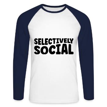 Dictons sociaux sélectifs pour les introvertis - T-shirt baseball manches longues Homme - blanc/marine - Devant - Nik (191cm)