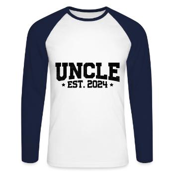 Uncle Est 2024 Pregnancy Announcement Gender Reve - Unisex Long Sleeve Baseball T-Shirt - white/navy - Front - Nik (191cm)
