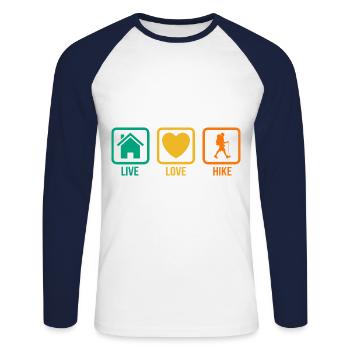 Live Love Hike Mountaineering Trekking Hiker Outdo - Unisex Baseballshirt langarm - Weiß/Navy - Vorne - Nik (191cm)