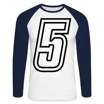5 Number number - Unisex Long Sleeve Baseball T-Shirt - white/navy - Front - Nik (191cm)