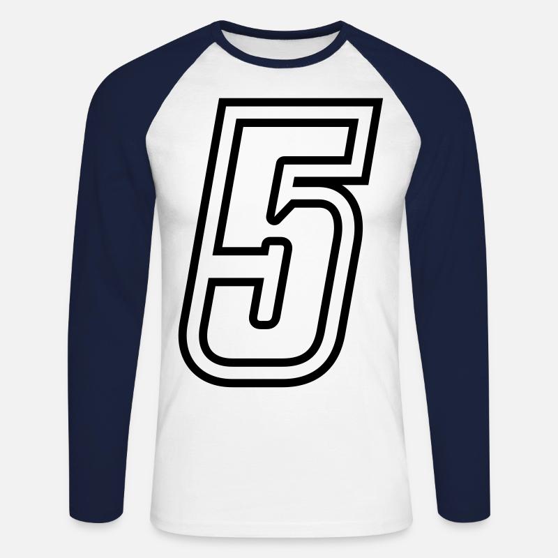 5 Zahl nummer - Unisex Baseballshirt langarm - Weiß/Navy