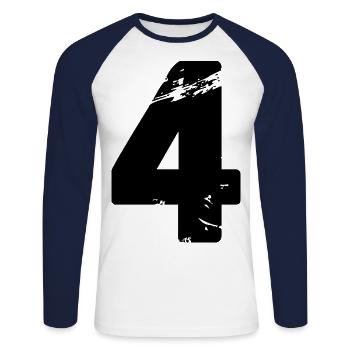 Maillot numéro 4 - T-shirt baseball manches longues Homme - blanc/marine - Devant - Nik (191cm)