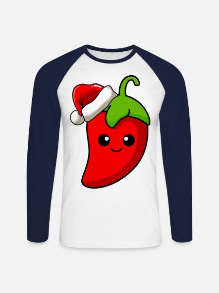 Chilli Christmas Comic Xmas - Unisex Long Sleeve Baseball T-Shirt - white/navy