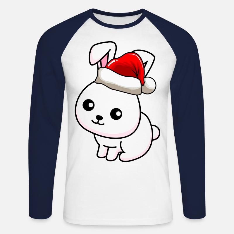 Lapin Comic Noël - T-shirt baseball manches longues Homme - blanc/marine