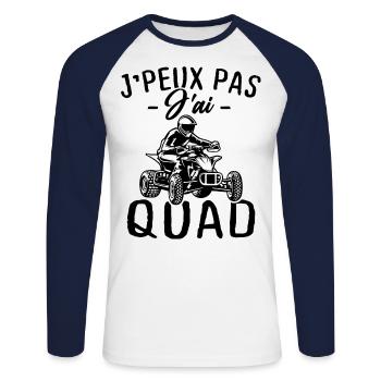 Je peux pas j'ai quad - T-shirt baseball manches longues Homme - blanc/marine - Devant - Nik (191cm)