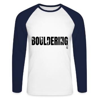Bouldern Grafik Bergsteiger Felsklettern Boulderin - Unisex Baseballshirt langarm - Weiß/Navy - Vorne - Nik (191cm)