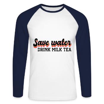 Save Water Drink Tea Tea Lover Tea Drinker Tea Bre - Unisex Baseballshirt langarm - Weiß/Navy - Vorne - Nik (191cm)