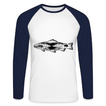 Forelle Fisch Angeln Angler Fischer Barsch Angler - Unisex Baseballshirt langarm - Weiß/Navy - Vorne - Nik (191cm)